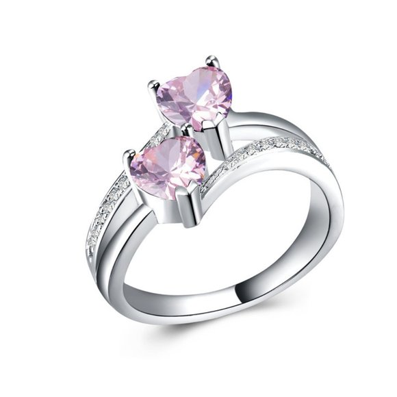 Sterling Silver Band Pink Diamond CZ Ring - Picture 2 of 5